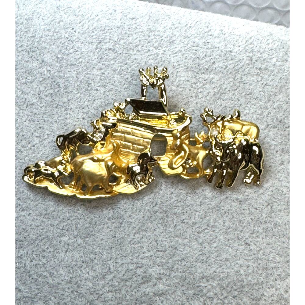 AJC Noah's Ark Gold Tone Brooch Two by Two